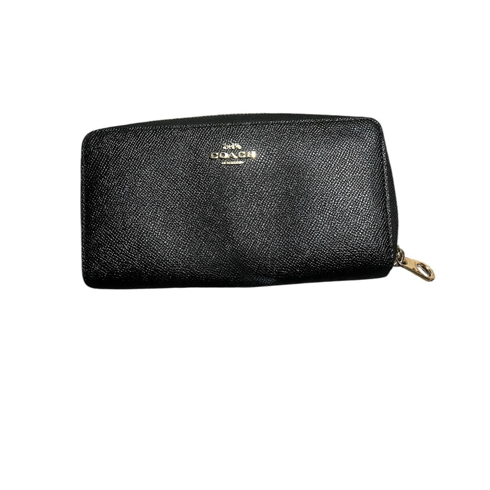 Coach Black Textured Wallet with Gold Accents